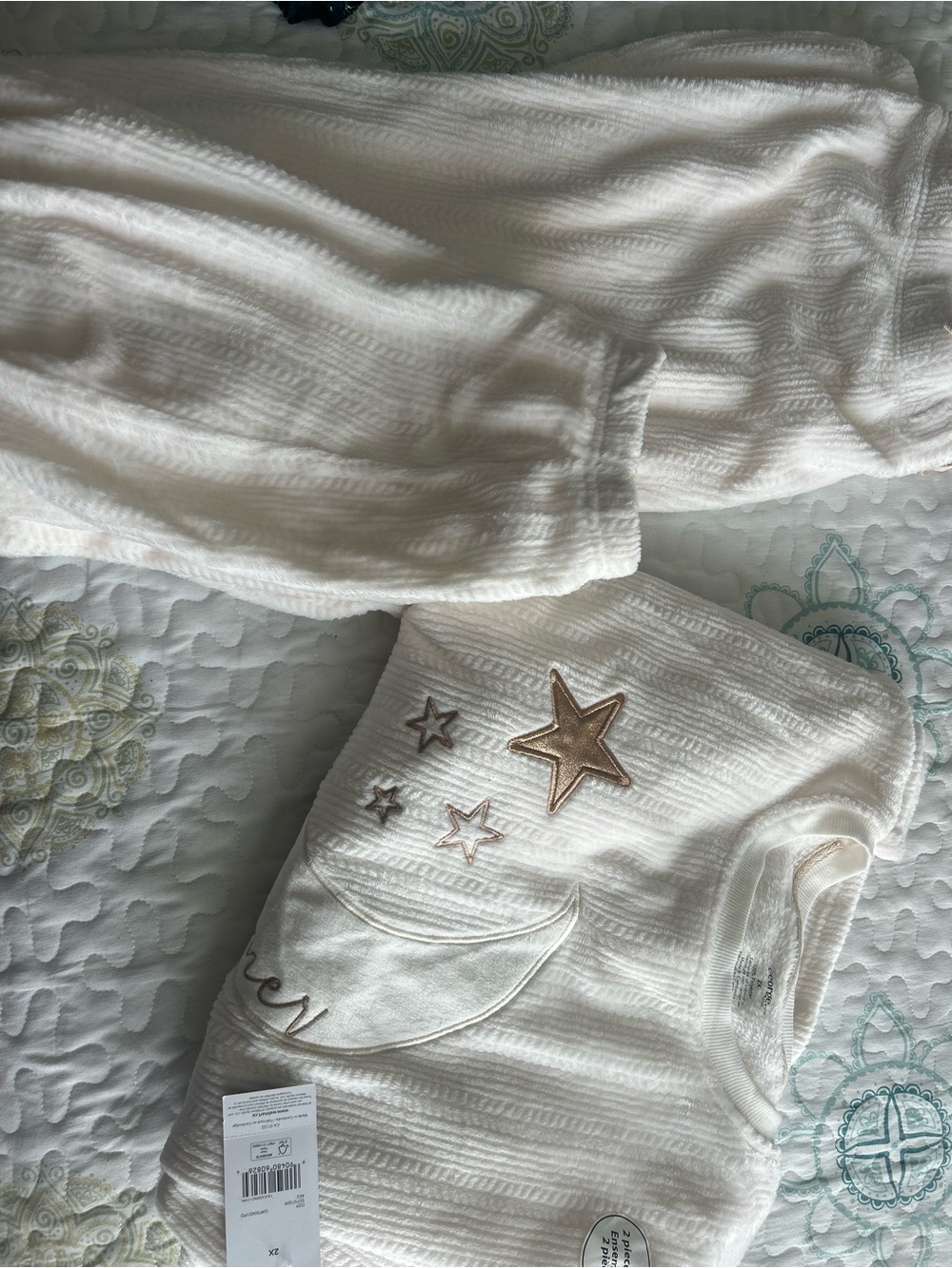 2xl Cream Pajama Set with Star Embroidery